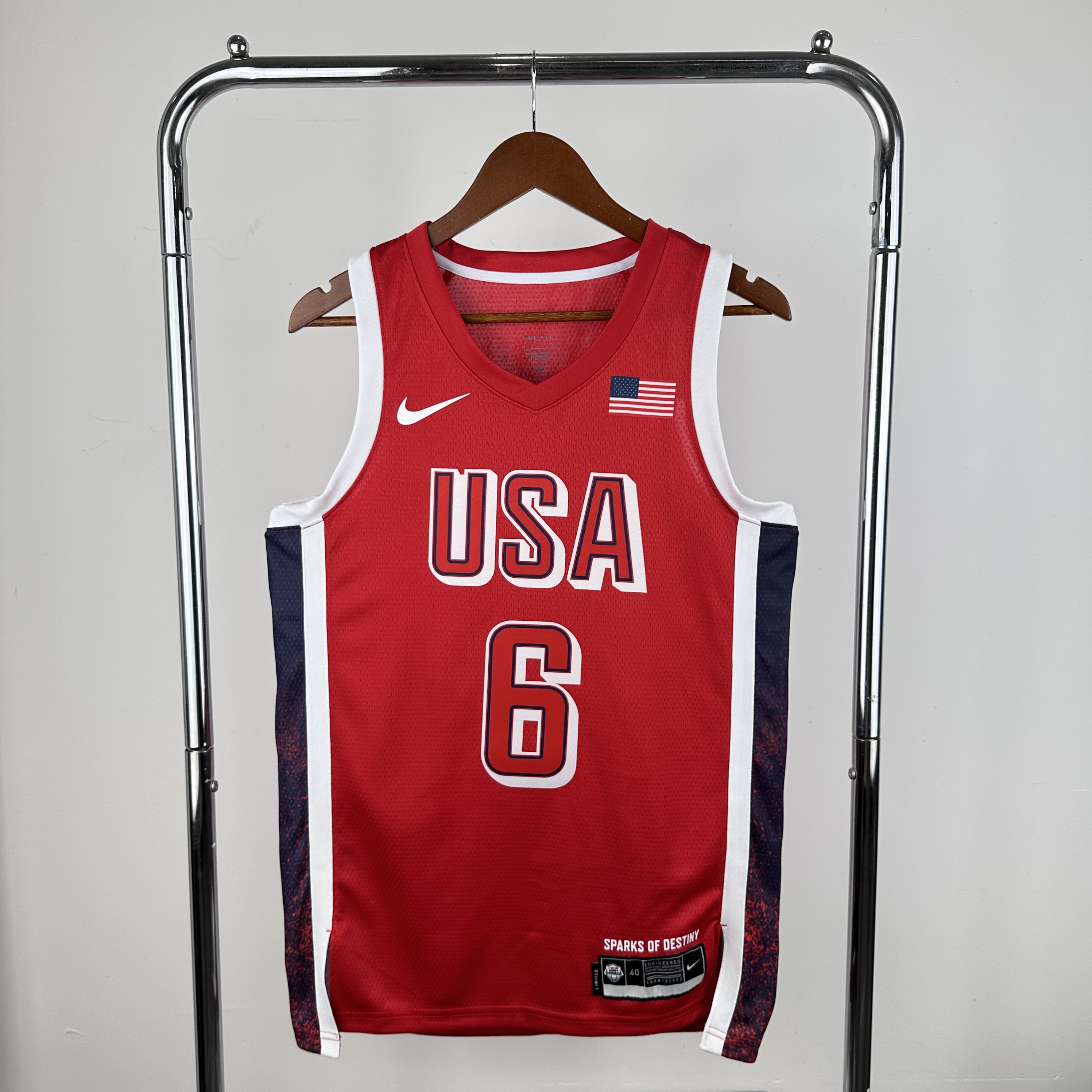 2024 Olympic USA 6 James Red Nike NBA Jersey